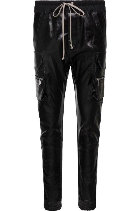 Pants & Shorts for Women Rick Owens Black Cargo Pants Laquered Denim In Cotton Stretch Woman