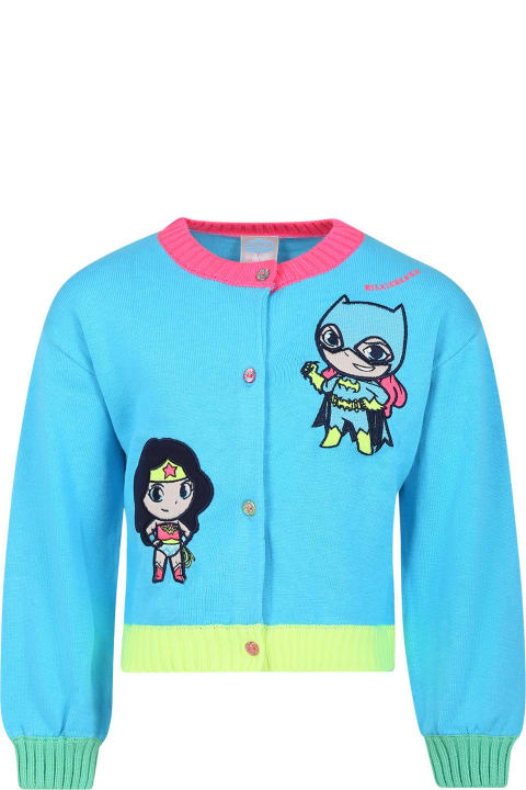 Fashion for Women Billieblush Light Blue Cardigan For Girl With Wonder Woman And Batgirl