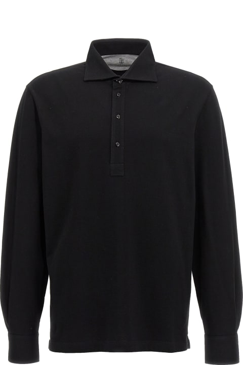 Quiet Luxury for Men Brunello Cucinelli Long-sleeved Cotton Polo Shirt