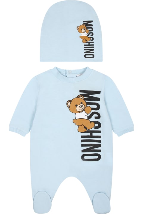 Moschino Bodysuits & Sets for Baby Girls Moschino Light Blue Set For Baby Boy With Teddy Bear