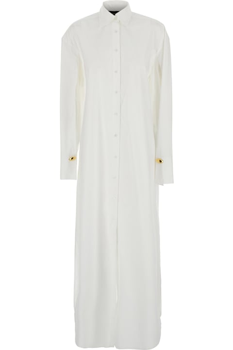 Homeware Federica Tosi White Long Shirt With Pointed Collar And Metallic Details On The Cuffs In Fabric Woman