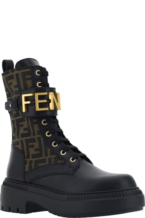 ウィメンズ ブーツ Fendi Graphy Leather Biker Boots