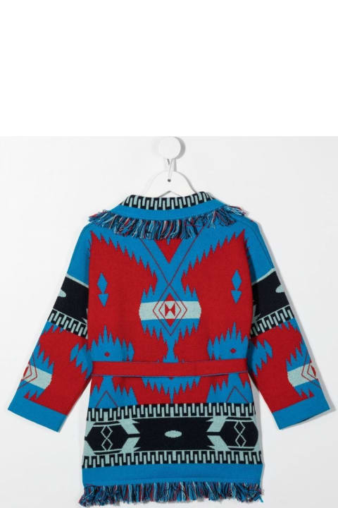 Kids Icon Cardigan In Blue And Red Cashmere