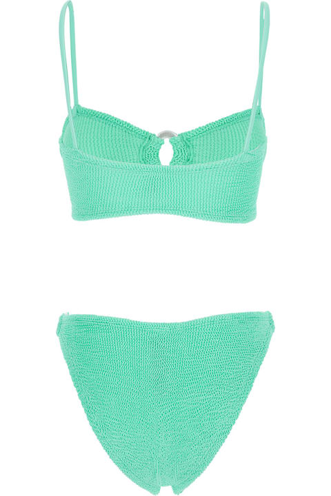 Homeware Hunza G 'misty' Green Bikini With Fixed Spaghetti Straps And Cut-out With Ring In Tech Fabric Stretch Woman