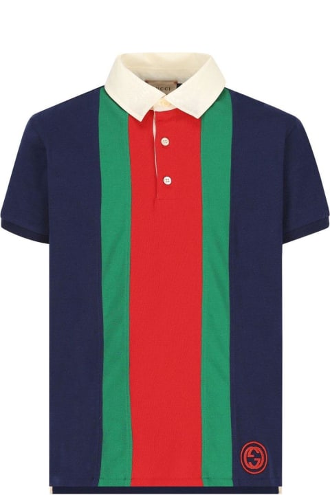 Topwear for Boys Gucci Logo Embroidered Striped Polo Shirt