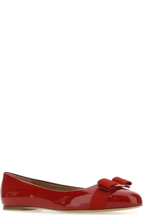 Ferragamo Flat Shoes for Women Ferragamo Red Leather Varina Ballerinas