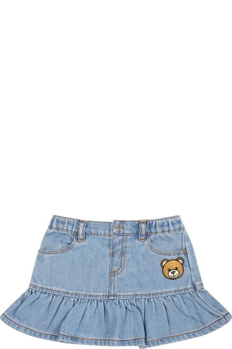 Casual Denim Skirt For Baby Girl With Teddy Bear