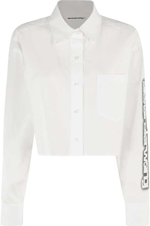 Fashion for Women T by Alexander Wang Button Down Cropped Shirt With Halo Glow Print