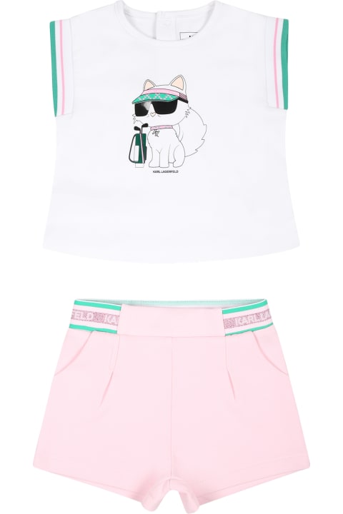 Karl Lagerfeld Kids Bottoms for Baby Girls Karl Lagerfeld Kids Pink Suit For Baby Girl With Choupette And Logo