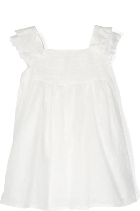 Dresses for Baby Girls Stella McCartney Kids White Dress With Smock Stitch And Polka Dot Motif