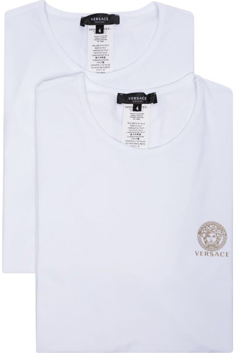 Versace for Men Versace Man's Set Of Two White Cotton Crew Neck T-shirts With Logo