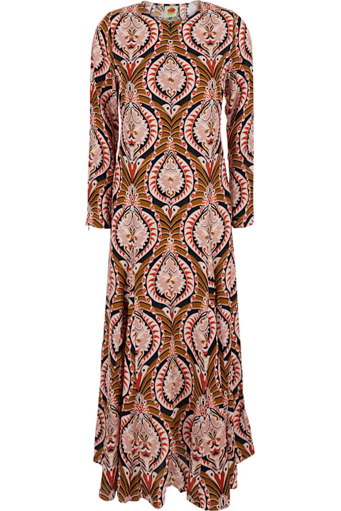 Farm Rio Clothing for Women Farm Rio 'pineapple Jewelry' Multicolor Midi Dress With Flared Hem And All-over Floral Print In Tech Fabric Woman