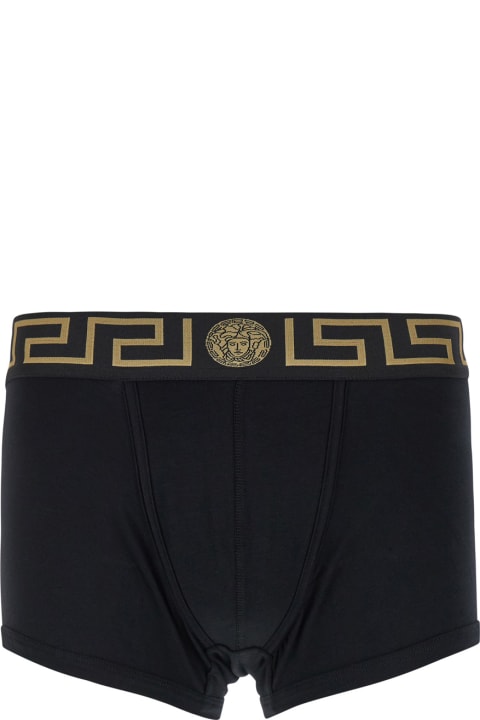 Versace Underwear for Women Versace Black Boxer Briefs With Greca And Medusa Detail In Stretch Cotton Man