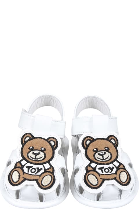 Moschino Kids Moschino White Sandals For Babykids With Teddy Bear