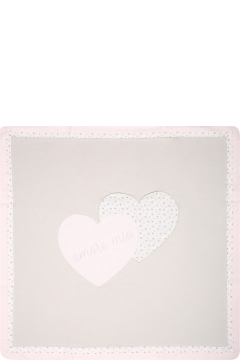 Accessories & Gifts for Baby Boys La stupenderia Beige Blanket For Baby Girl With Hearts And Writing