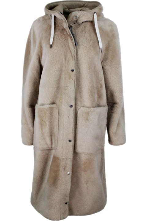 Coats & Jackets for Women Brunello Cucinelli Reversible Coat In Soft Shearling With Hood