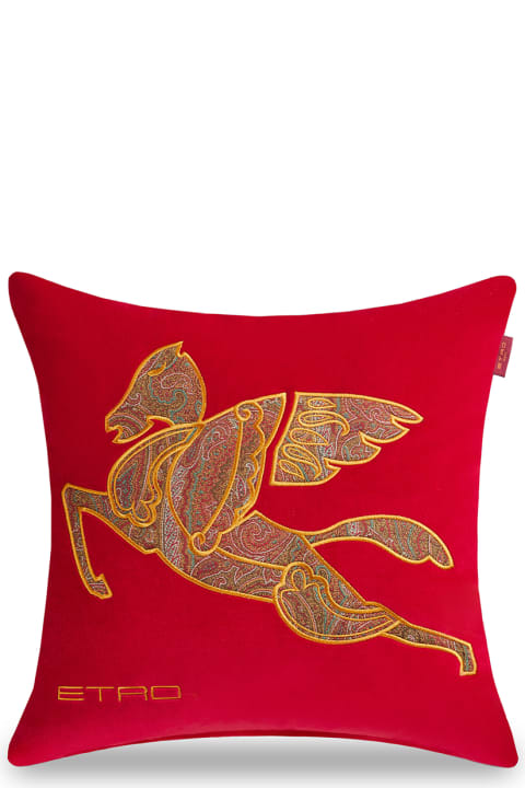  Etroديكور منزلي Etro Red Cushion With Winged Horse In Paisley Jacquard Fabric Home