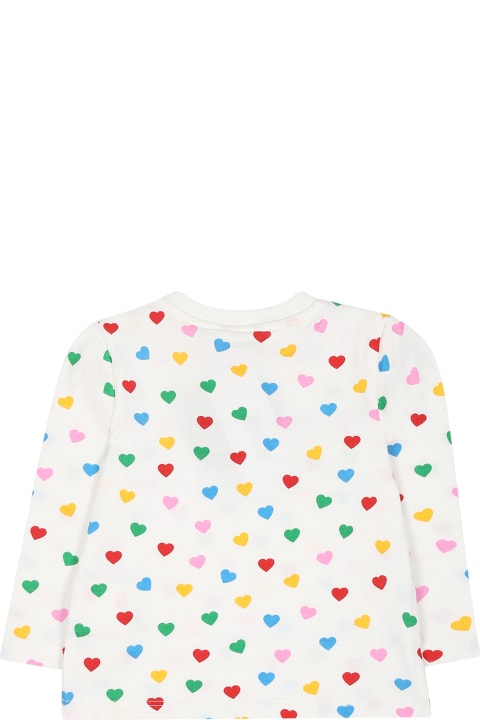 Topwear for Baby Girls Stella McCartney Kids White T-shirt For Baby Girl With Hearts Print