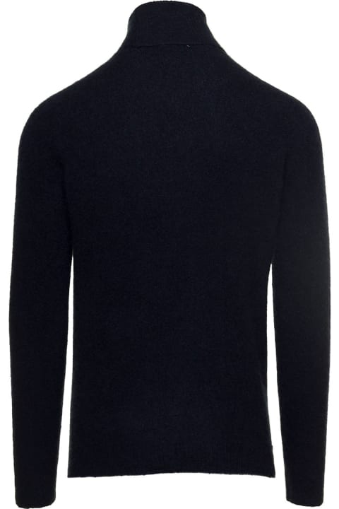 Blue Turtleneck With Roll-collar In Cashmere And Silk Man Roberto Collina