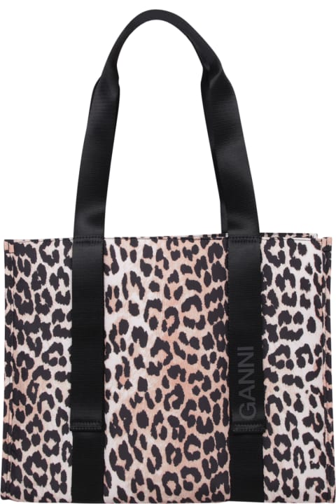 Ganni for Women Ganni Medium Leopard Tote Bag