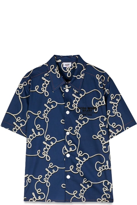 GCDS Shirts for Boys GCDS Logo Patterned Short Sleeve Shirt