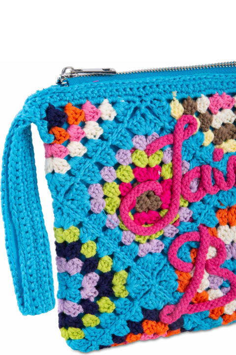 Luggage for Men MC2 Saint Barth Parisienne Light Blue Crochet Pouch Bag With Saint Barth Embroidery