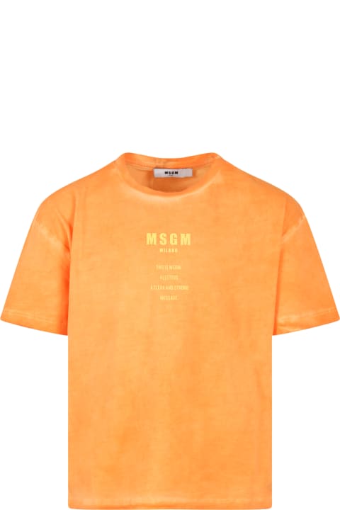 أدوات منزلية MSGM Orange T-shirt For Kids With White Logo