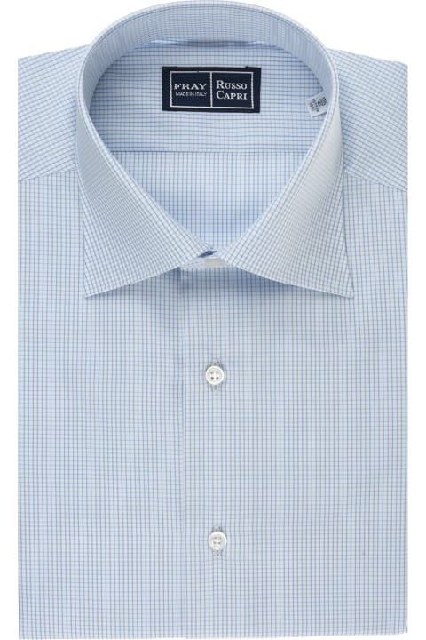 メンズ Frayのシャツ Fray Regular Fit Shirt With Light Blue Micro Checks