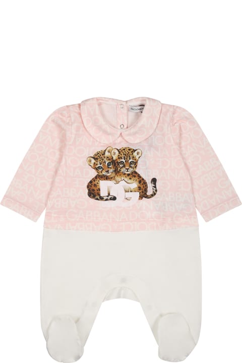 Dolce & Gabbana Bodysuits & Sets for Baby Girls Dolce & Gabbana Pink Set For Baby Girl With Logo And Leoaprds