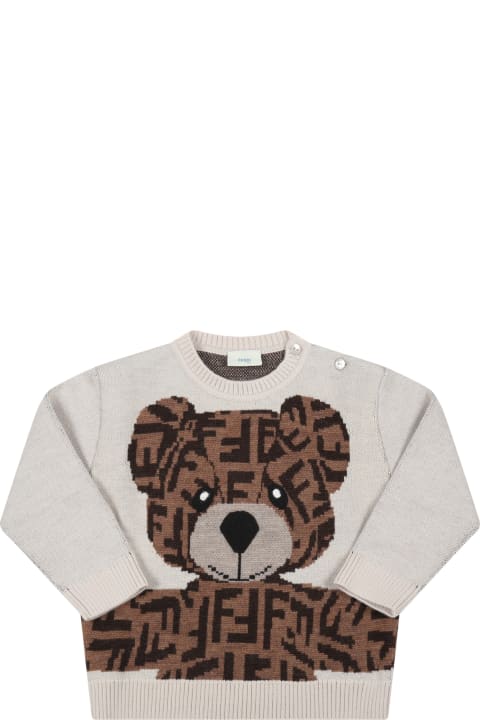 Beige Sweater For Baby Kids With Bear