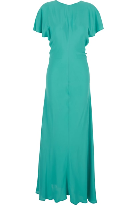 SEMICOUTURE for Women SEMICOUTURE Blue Long Dress With V-back Neckline And Tie Closure In Silk Blend Woman