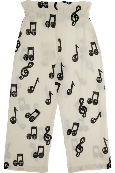 Mini Rodini Bottoms for Women Mini Rodini White Pants With All-over Musical Notes Print In Cotton Boy