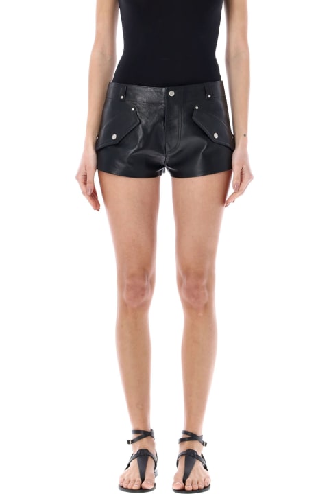 Leather Short Pants With Front Flap Pockets