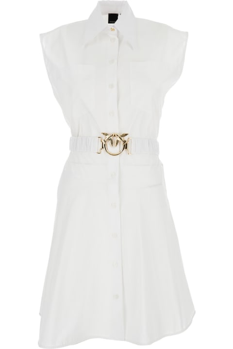 Pinko for Women Pinko White Popeline Mini-dress With Love-bird Belt In Cotton Woman
