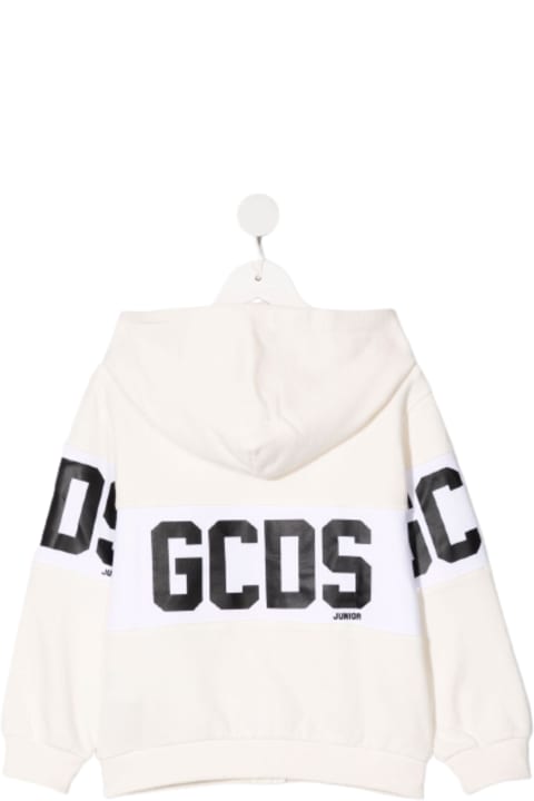 Gcds Boy's  White Cotton Hoodie With Logo