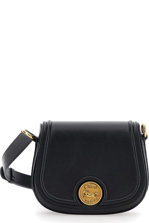 Chloé for Men Chloé 'horse Medal' Black Shoulder Bag With Adjustable And Removable Shoulder Strap And Logo Plaque On The Front In Leather Woman