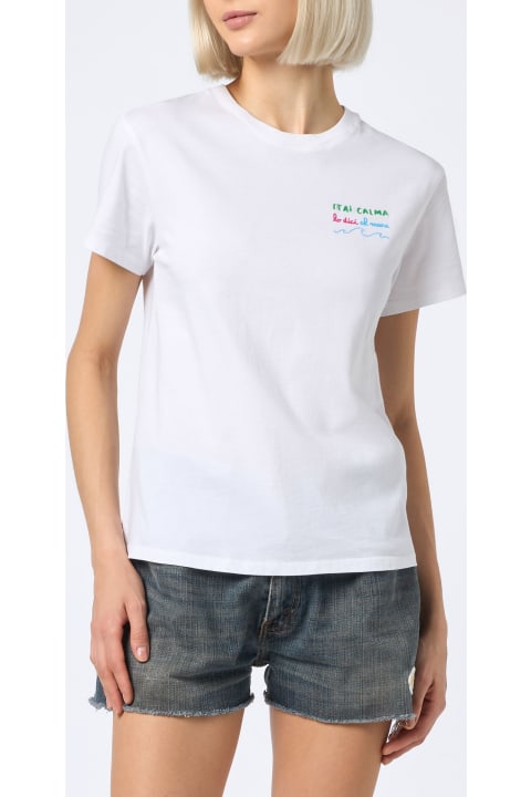 MC2 Saint Barth Topwear for Women MC2 Saint Barth Woman Cotton Jersey Crewneck T-shirt Emilie With Stai Calma Lo Dici Al Mare Embroidery