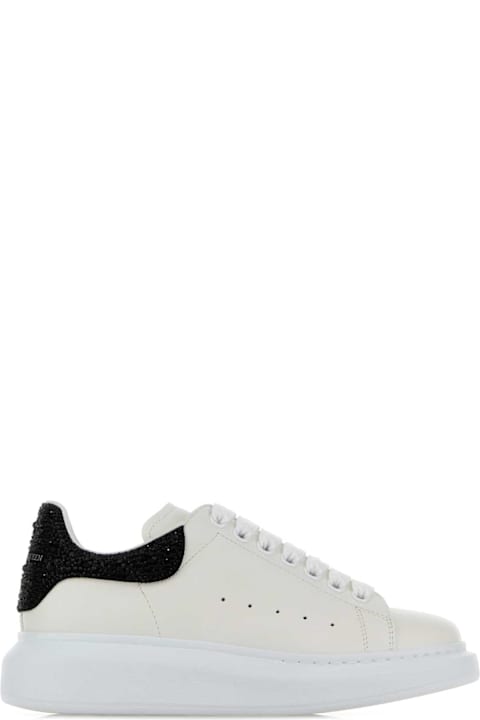 Alexander McQueen White Leather Sneakers With Embellished Suede Heel