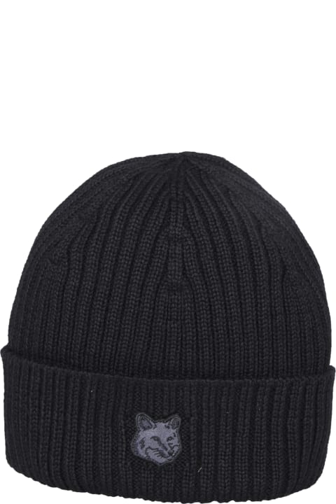 メンズ新着アイテム Maison Kitsuné Maison Kitsune' Beanie Fox Head Black Hat