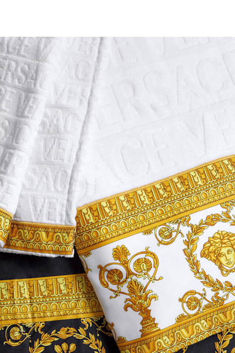 Textiles & Linens Versace White Towel Set With Barocco Print In Cotton Home