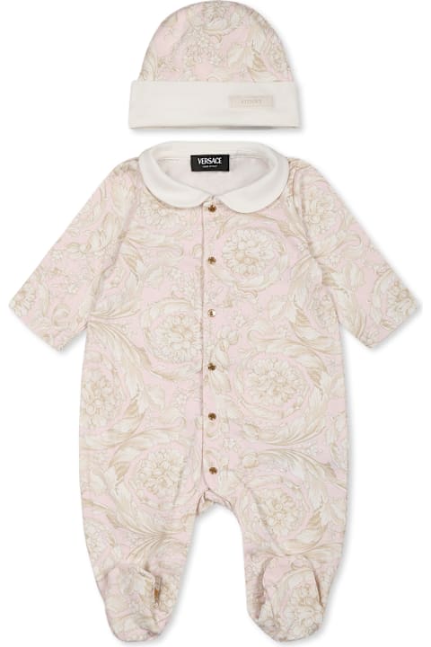 Homeware Versace Pink Babygrow Set For Baby Girl With Baroque Print