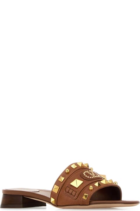 Valentino Garavani Sandals for Women Valentino Garavani Caramel Leather Plaster Caster Slippers