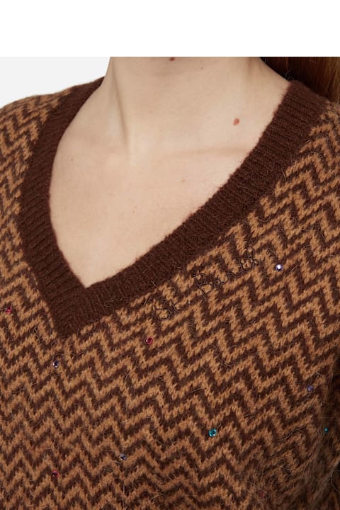 Homeware MC2 Saint Barth Woman Cropped Sweater With Argyle Pattern