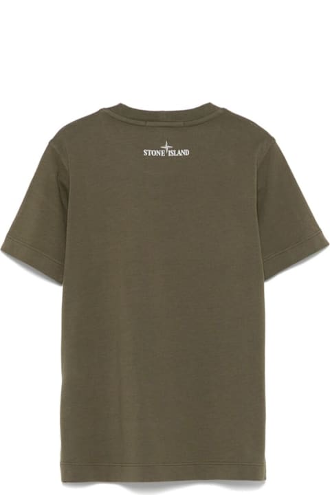 Homeware Stone Island Junior Green T-shirt With Maxi Logo Print On The Front And Logo Lettering On The Rear In Cotton Boy