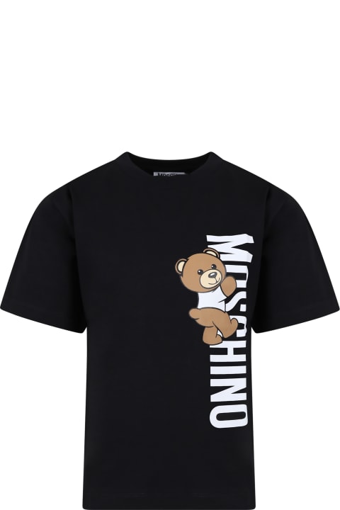 Moschino for Kids Moschino Black T-shirt For Kids With Teddy Bear And Logo