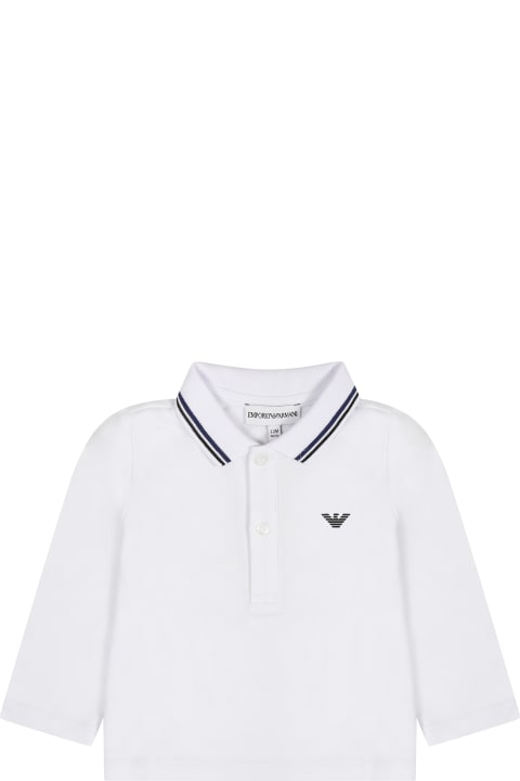 ベビーボーイズ トップス Emporio Armani White Polo Shirt For Baby Boy With Logo