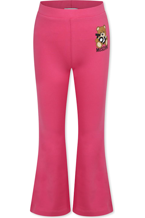 Bottoms for Girls Moschino Fuchsia Leggings For Girl With Teddy Bear