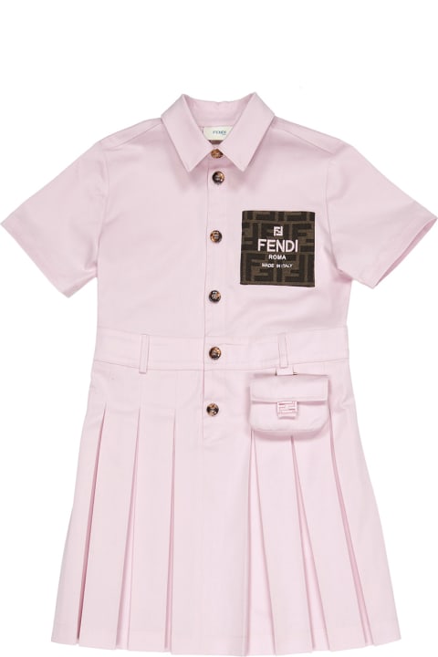 Fendi Jumpsuits for Girls Fendi Pink Gabardine Dress With Ff Patch