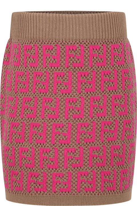 Fendi for Girls Fendi Brown Skirt For Girl With Double Ff