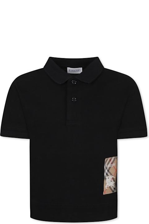 Homeware Burberry Black Polo Shirt For Boy With Equestrian Knight